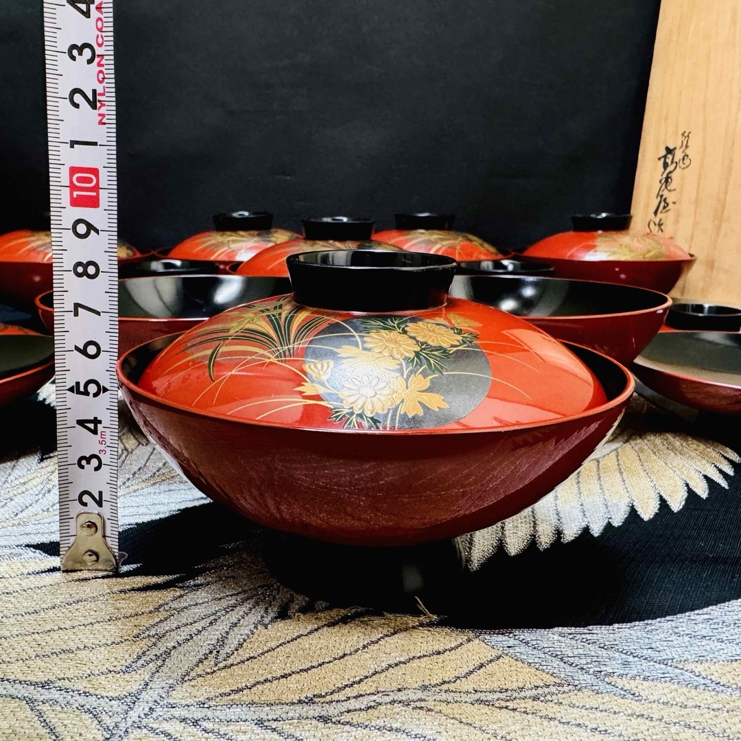 時代蒔絵 【琴》茶懐石道具 根来塗花鳥蒔絵吸物椀十客 箱