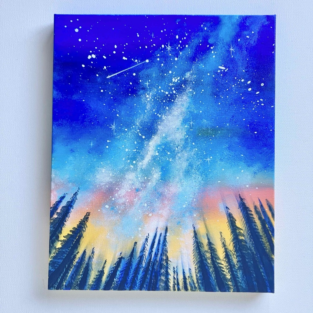 流星＊絵画 原画 風景画 冬 オーロラ 流れ星 星座 天の川の通販 by