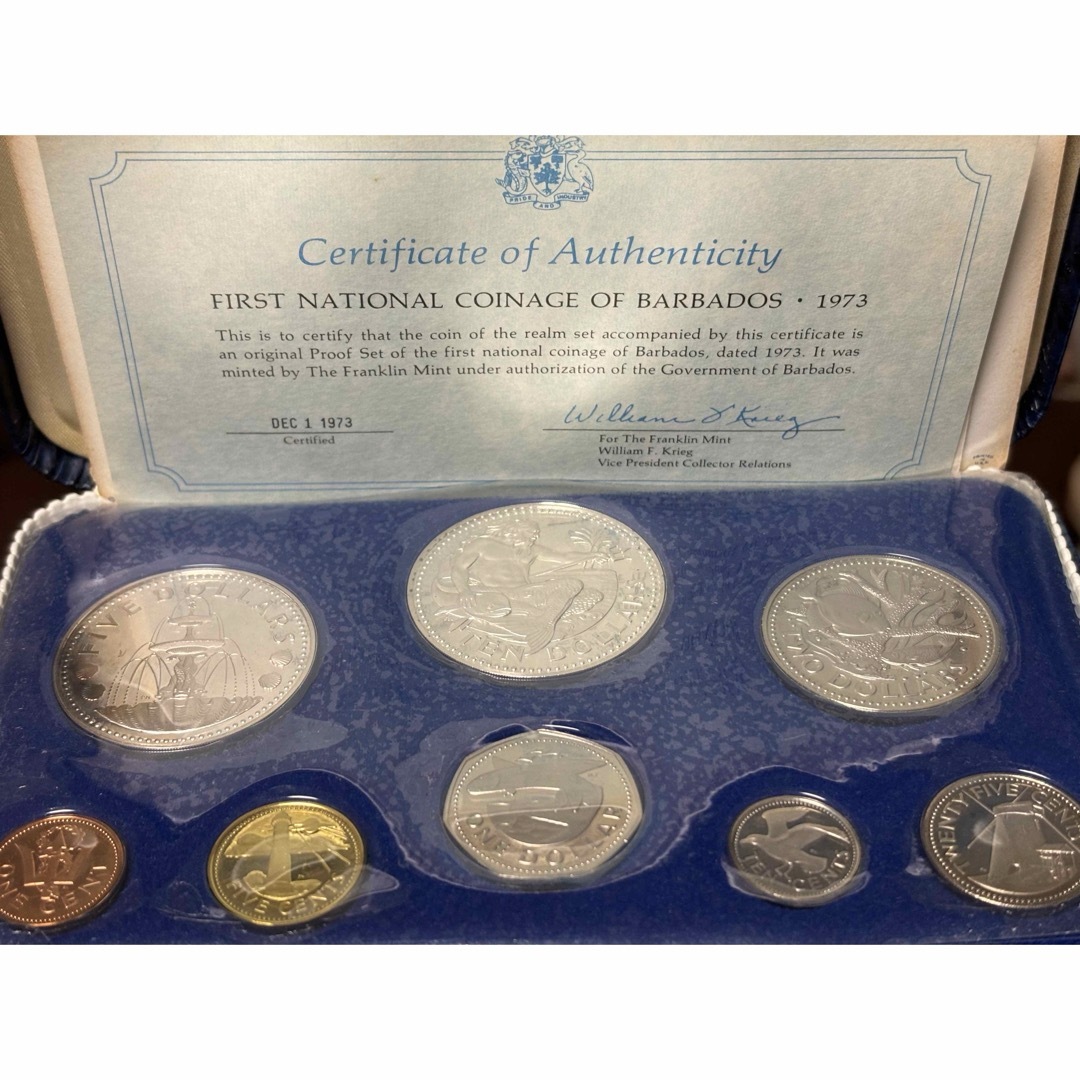 バルバドス 1973年 プルーフコインセット 銀貨 フランクリンミント製の