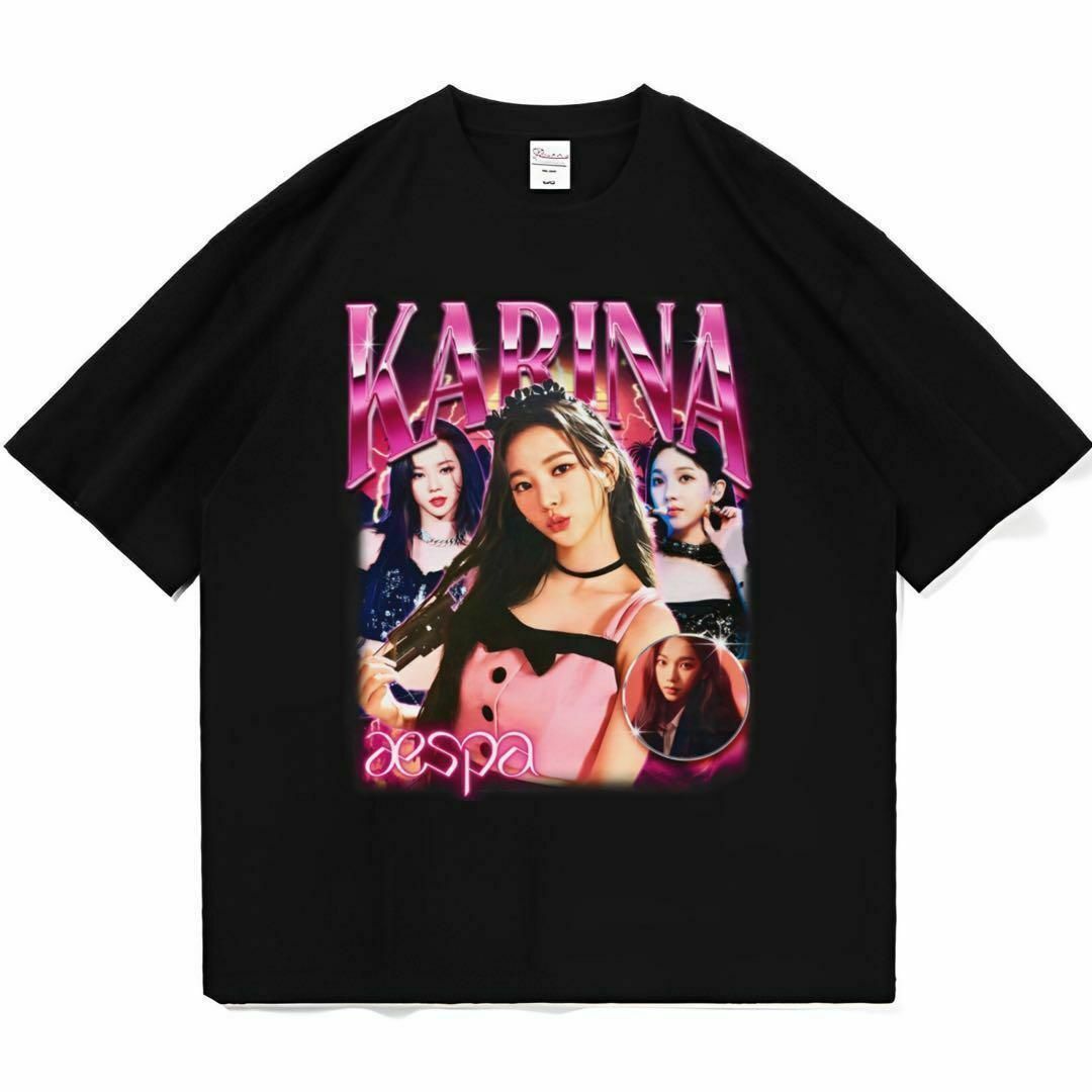 aespa karina カリナ Tシャツ rap ブラック vintageの通販 by yutete