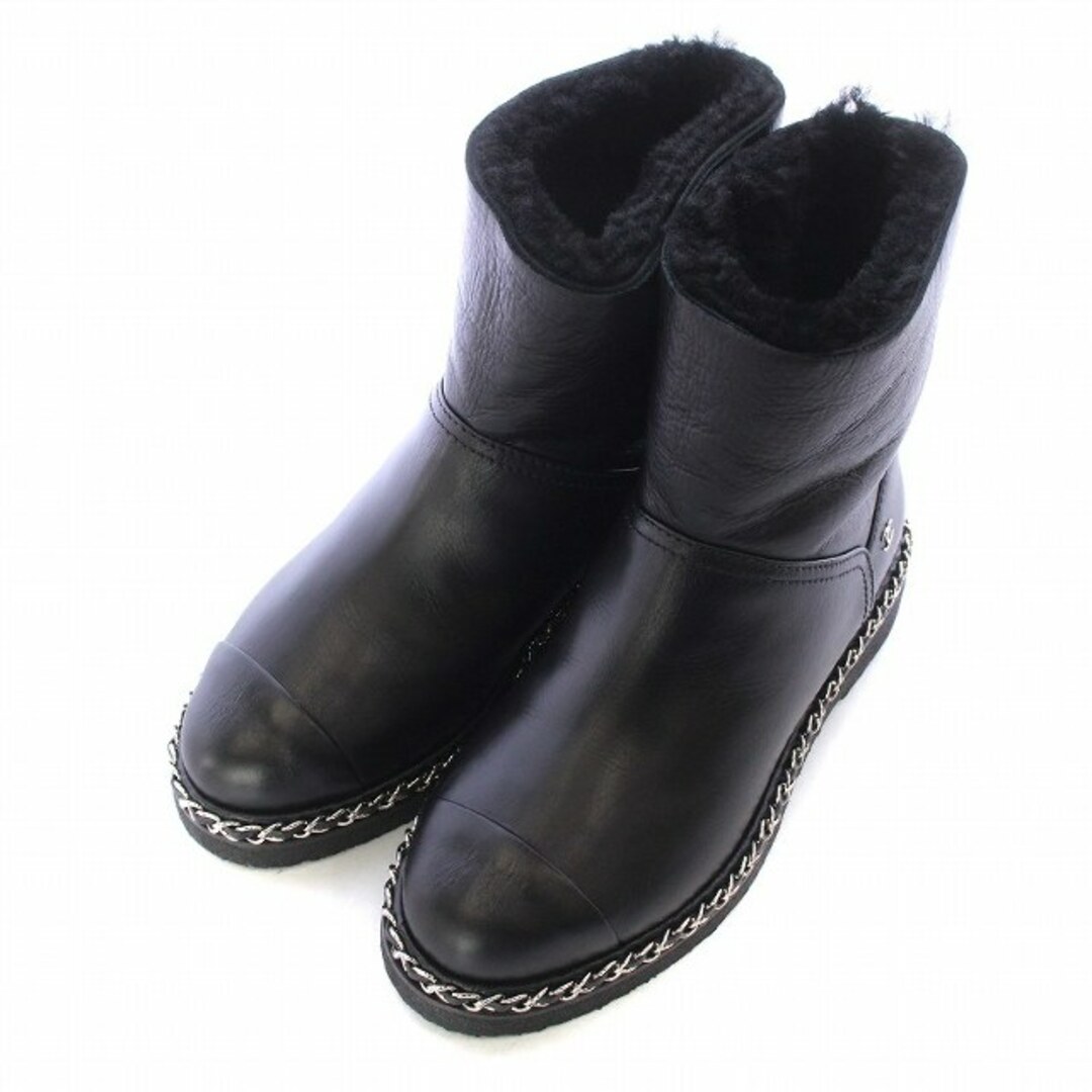 CHANEL - シャネル ムートン ショートブーツ チェーン ココマーク 34C