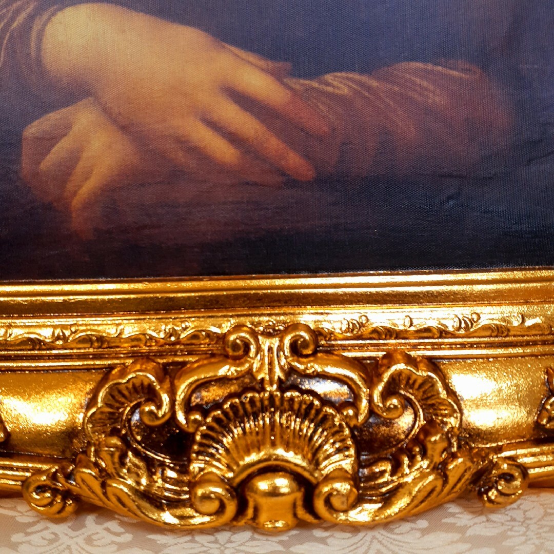 輸入雑貨 ダヴィンチ作 絵画 モナリザ 良質キャンバス生地 金箔使用 額