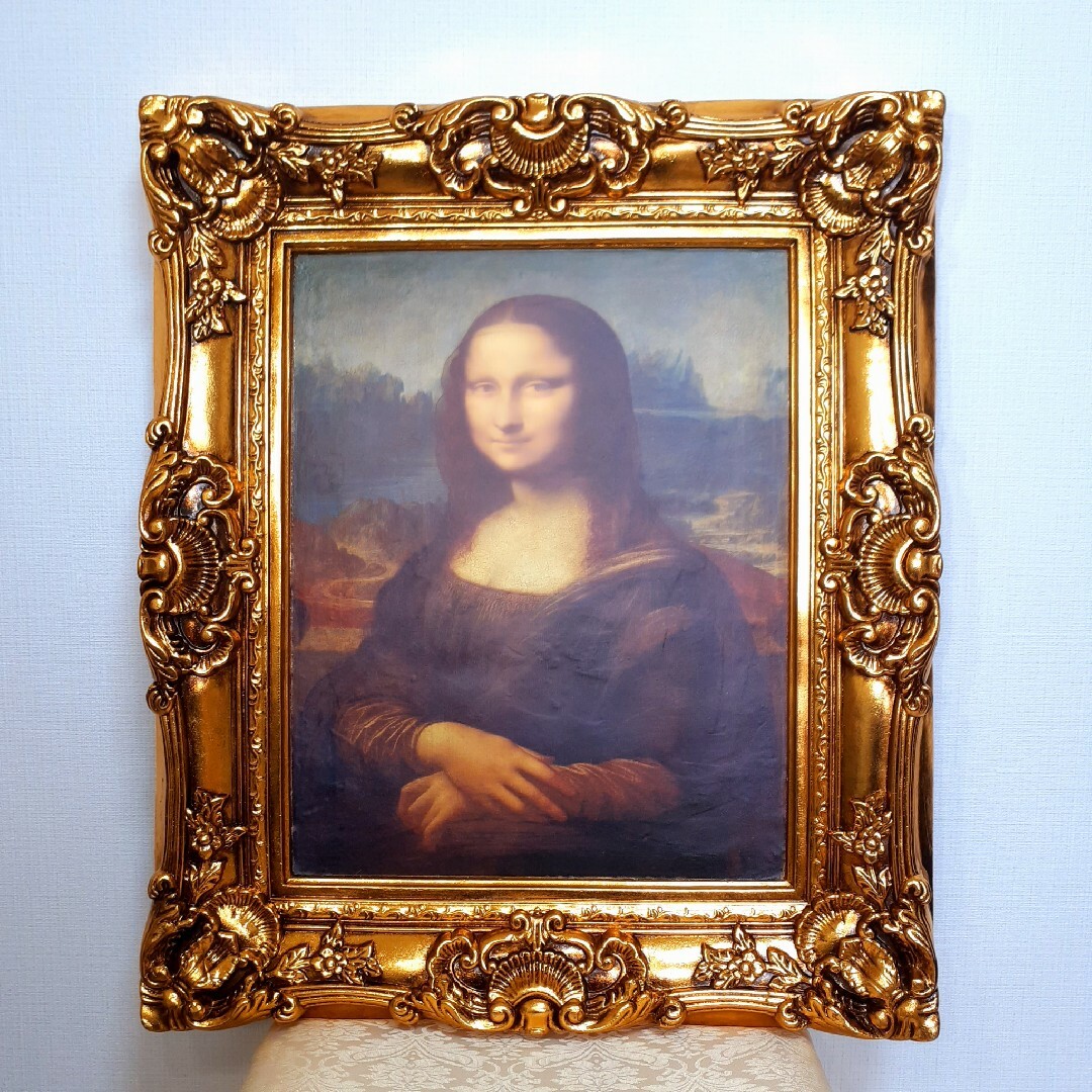 輸入雑貨 ダヴィンチ作 絵画 モナリザ 良質キャンバス生地 金箔使用 額