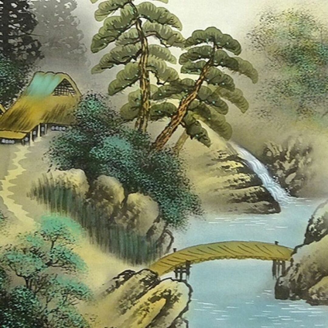 真作/緑雲/山水帰路図/桐共箱付布袋屋掛軸HF-651 真作/緑雲/山水帰路図