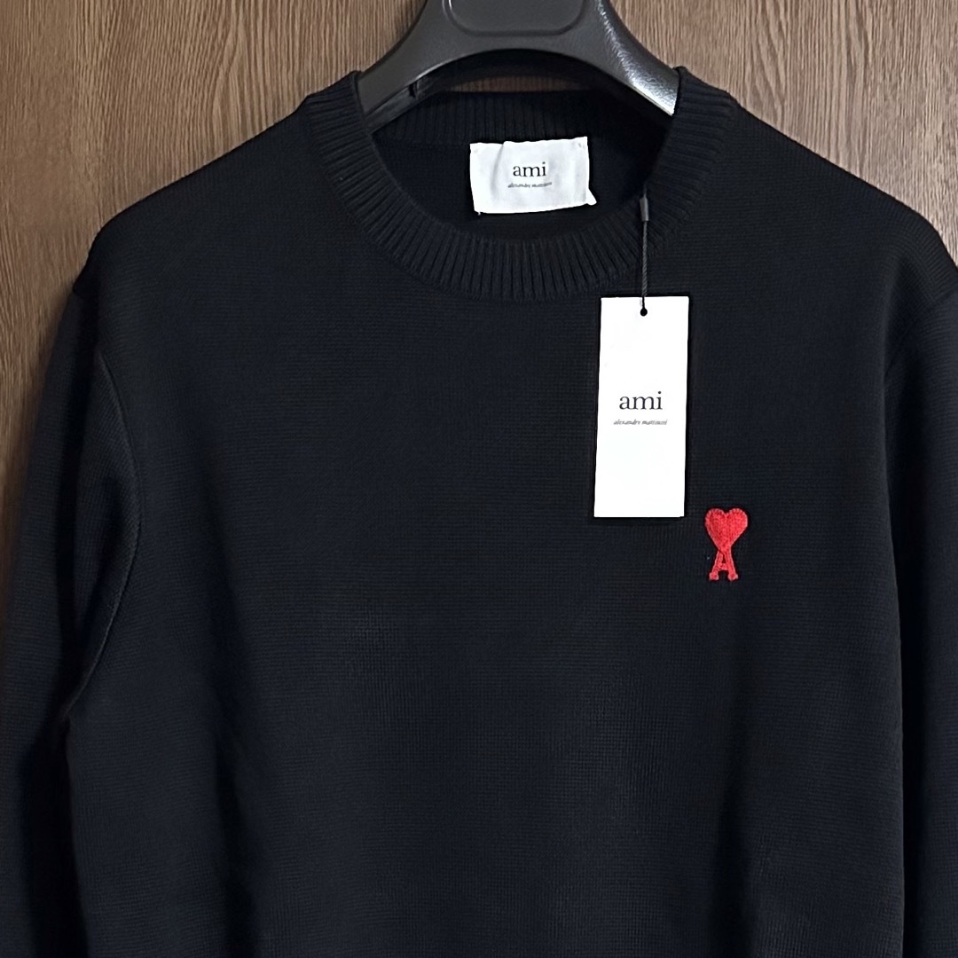 ami グレー ニットセーター ハート A刺繍 ami paris 刺繍 ニット