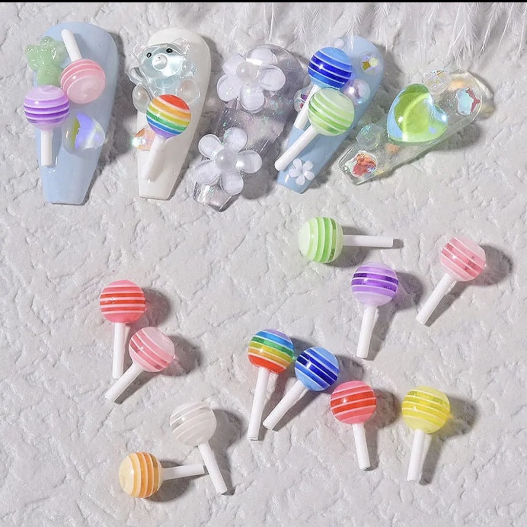 No.53 ネイル パーツ ロリポップ キャンディ 飴 カラフル MIX 10個の