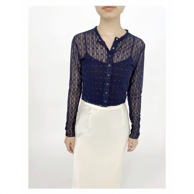 EDIT.FOR LULU - ストライプレース カーディガン ネイビーの通販 by