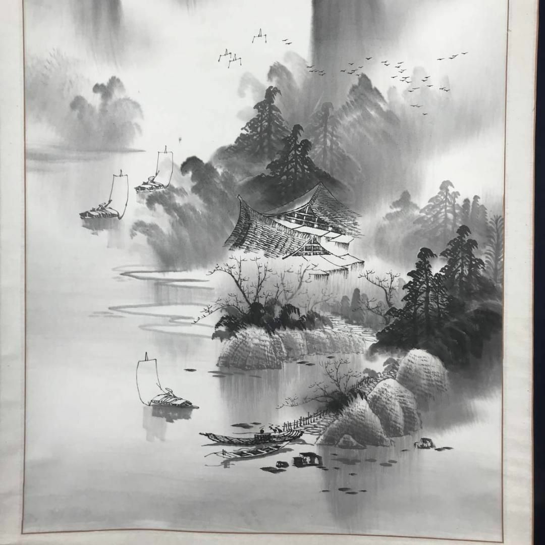 作者不詳/煙雨竹舟図/中国山水図/山水図/掛軸☆宝船☆AB-497の通販 by