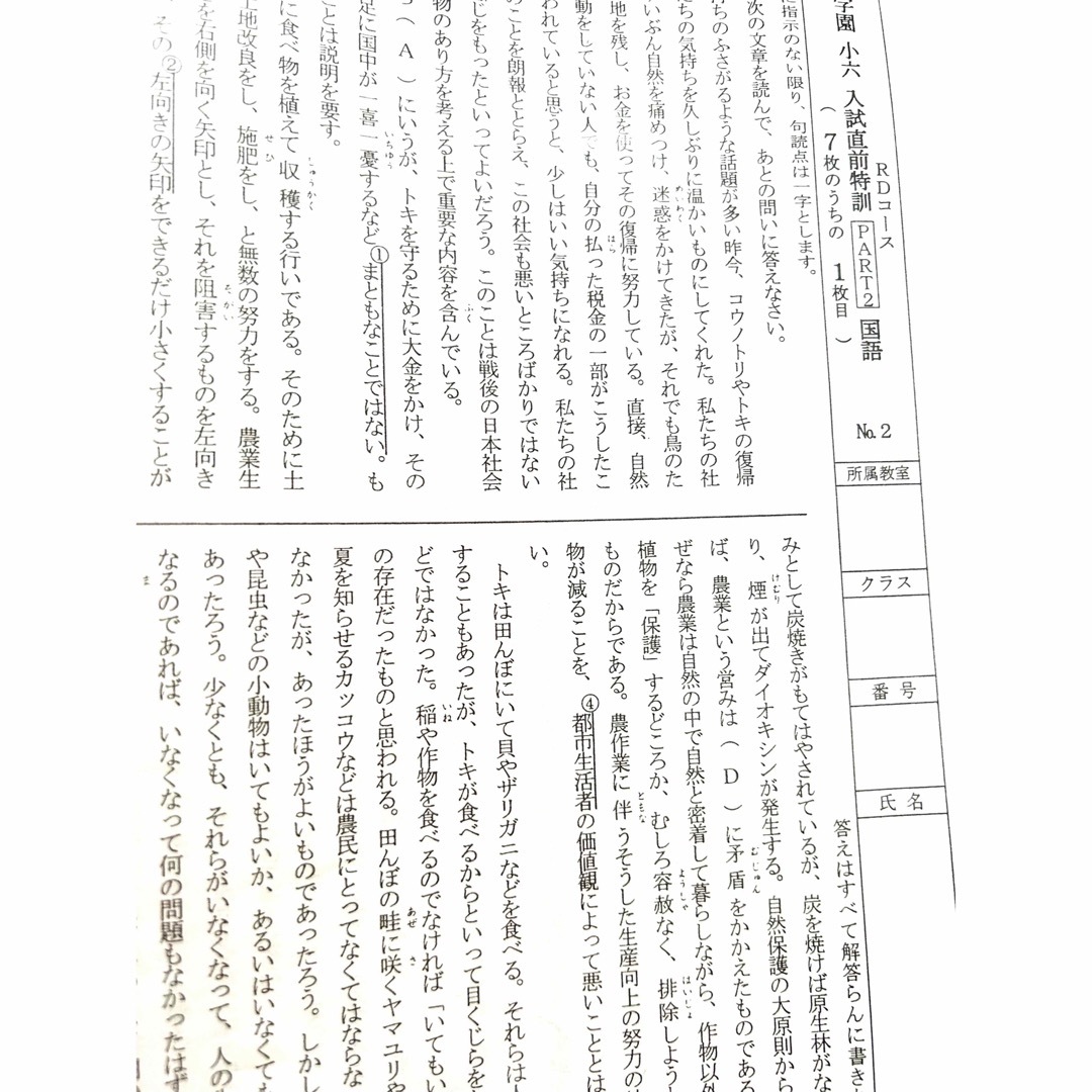 浜学園 小6 入試直前特訓 PART2 国語、算数、理科 復習テストの通販 by