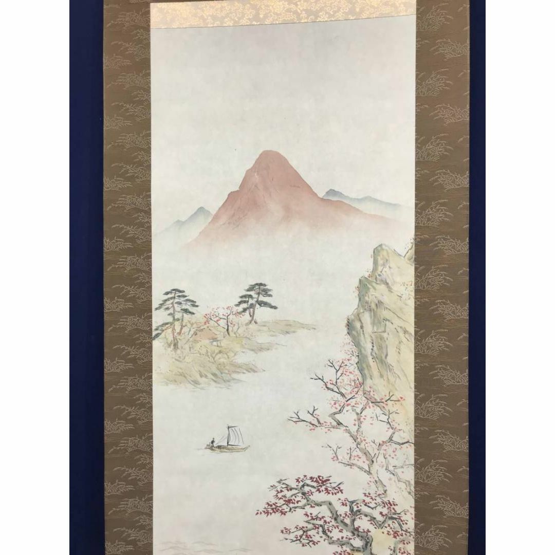 真作】関晴風/山湖春景図/湖畔漁舟図/山水図/掛軸/名家伝来/AD-371