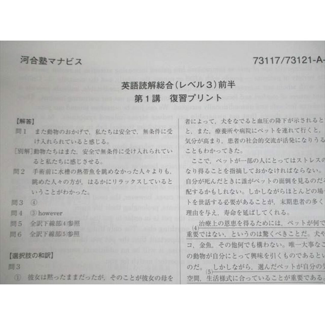河合塾マナビス 英語読解総合(レベル3) 前/後半 テキスト 2022 計2冊