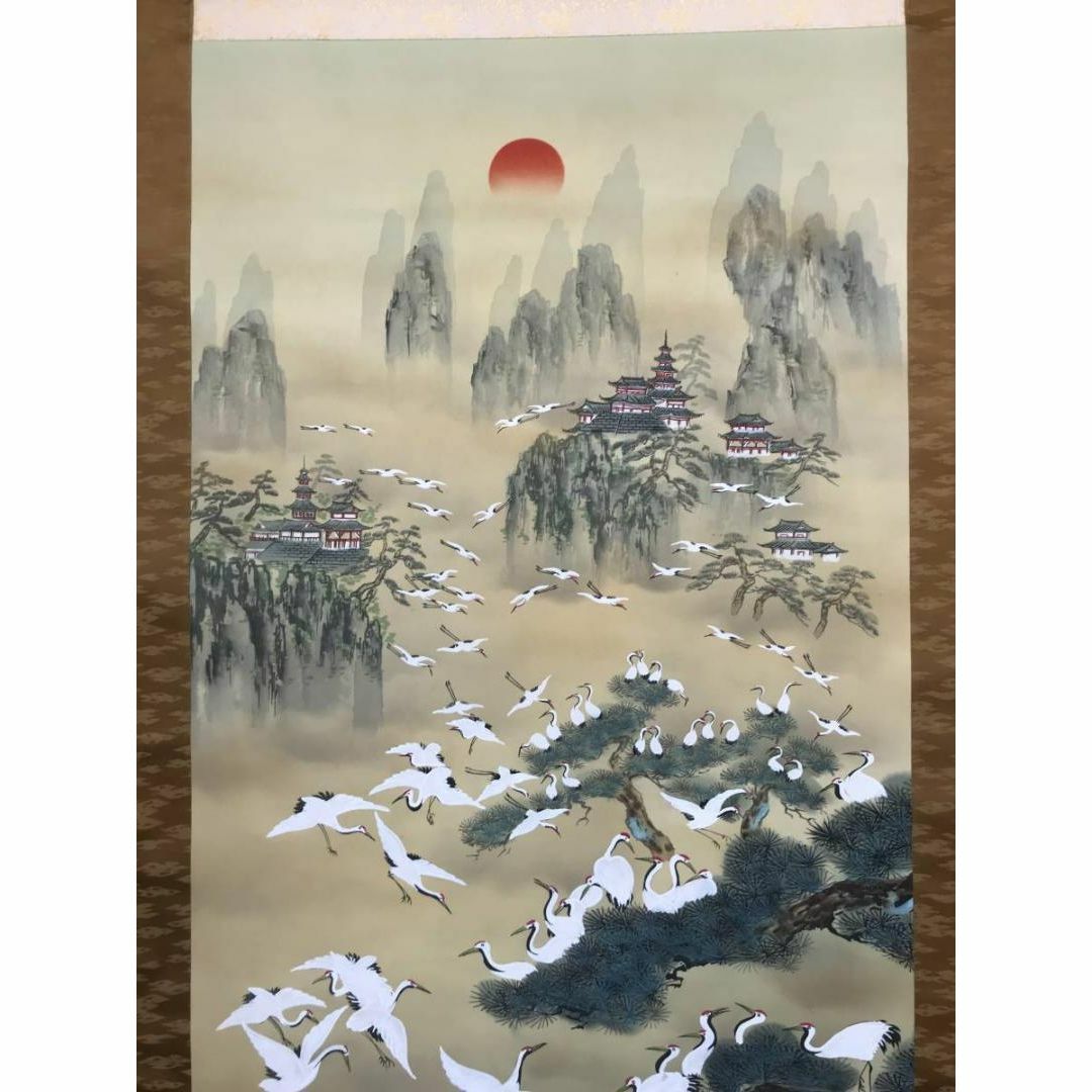 真作】玉峰/百鶴蓬莱山図/祝事山水図/掛軸☆宝船☆AC-57の通販 by 掛軸