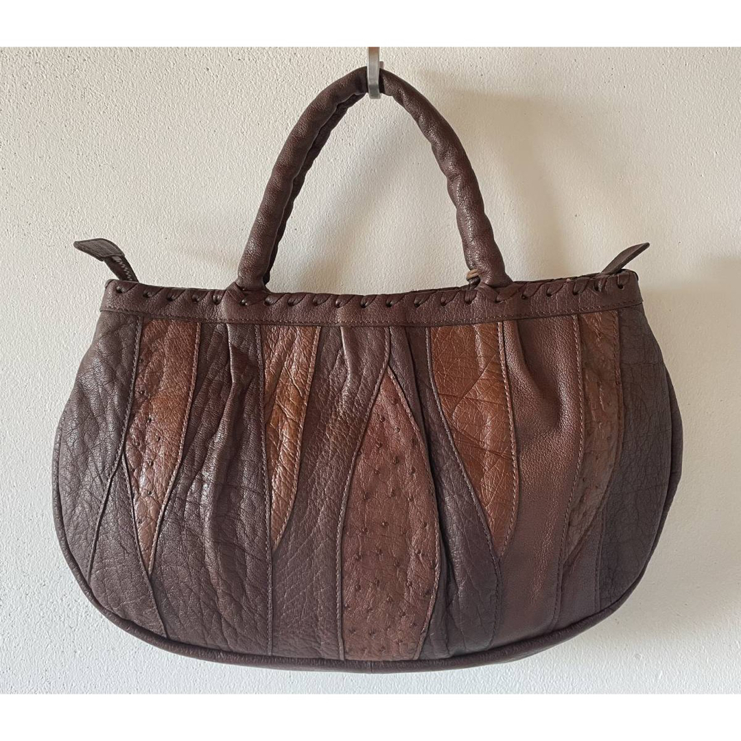 極美品◎日本製 IBIZA イビサ レザーハンドバッグ 茶 オーストリッチ