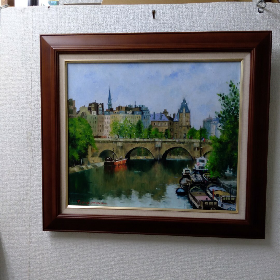 肉質油絵 横 10号 セーヌ川 梅沢民雄 額装仕上げ品