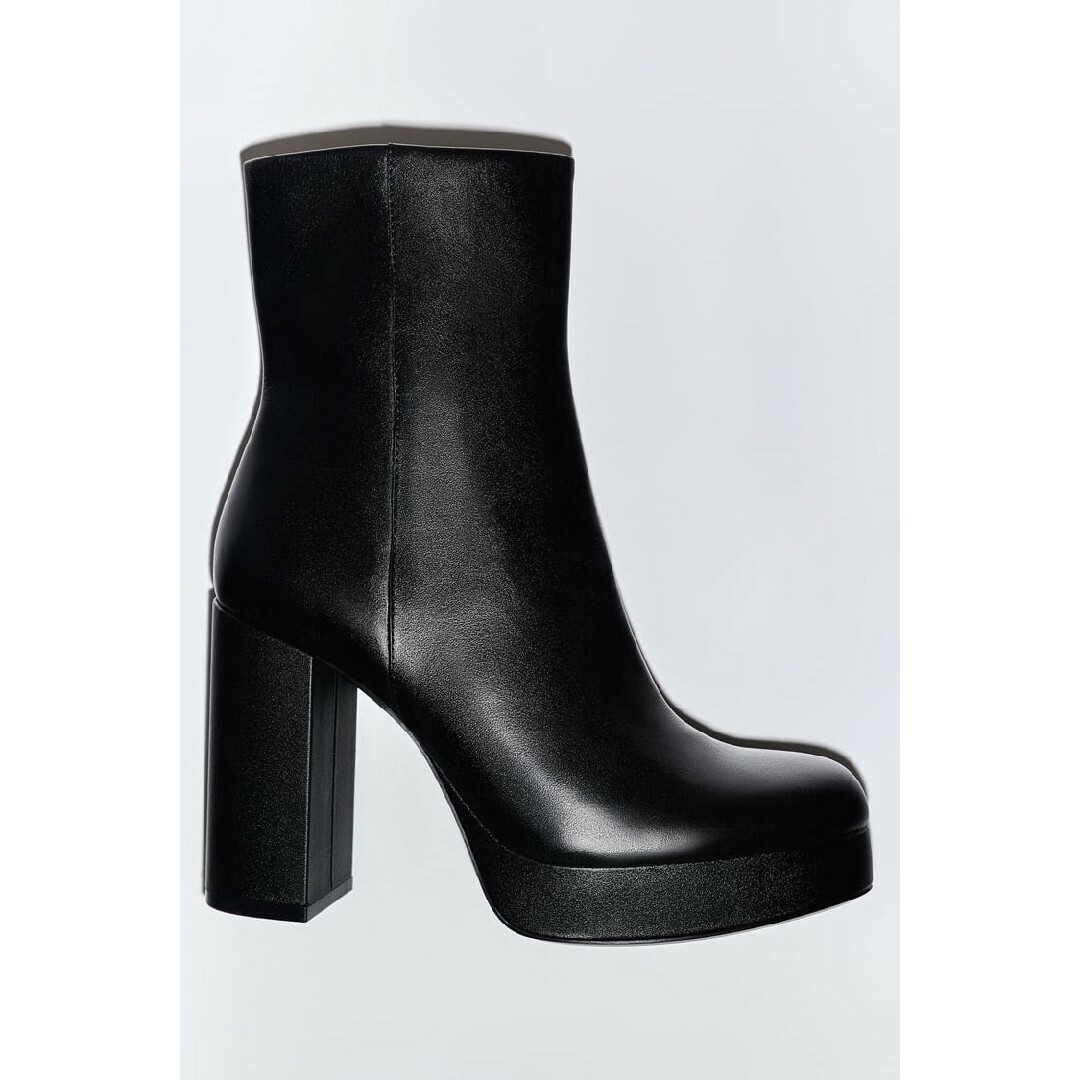 ZARA - ZARA レザープラットフォームアンクルブーツ 37サイズ ブラック