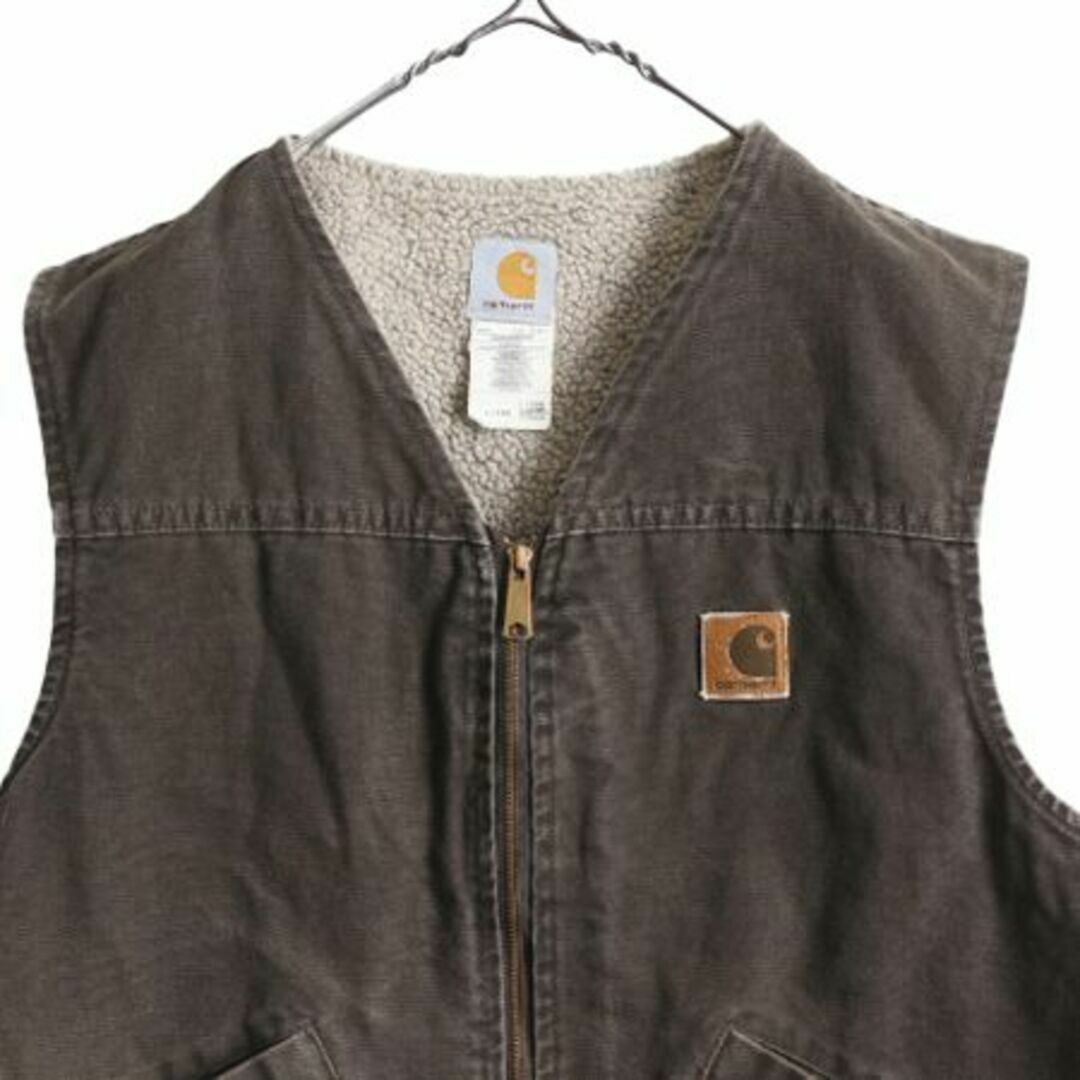 US企画 90s USA製 カーハート 裏 ボア ダックベスト XL パイル 茶の