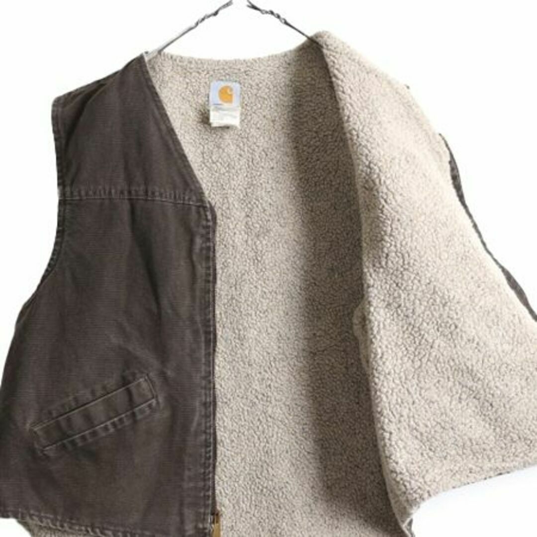 US企画 90s USA製 カーハート 裏 ボア ダックベスト XL パイル 茶の