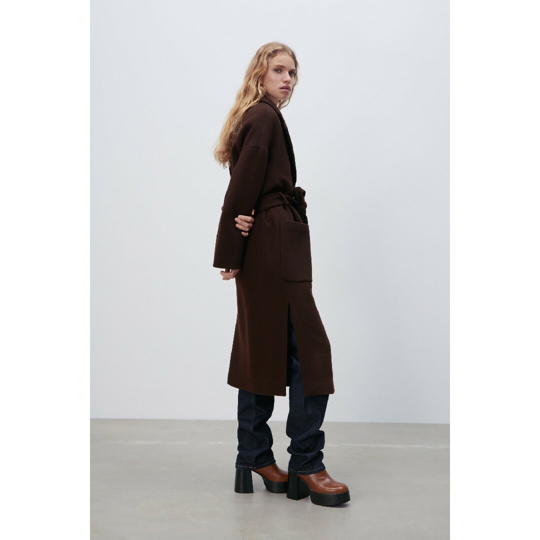 ZARA - ZARA ベルト付きウールコート Sサイズ ブラウンの通販 by