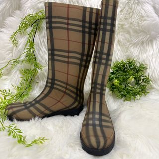 美品 Burberr バーバリー ノバチェック レインブーツ シャドーホース