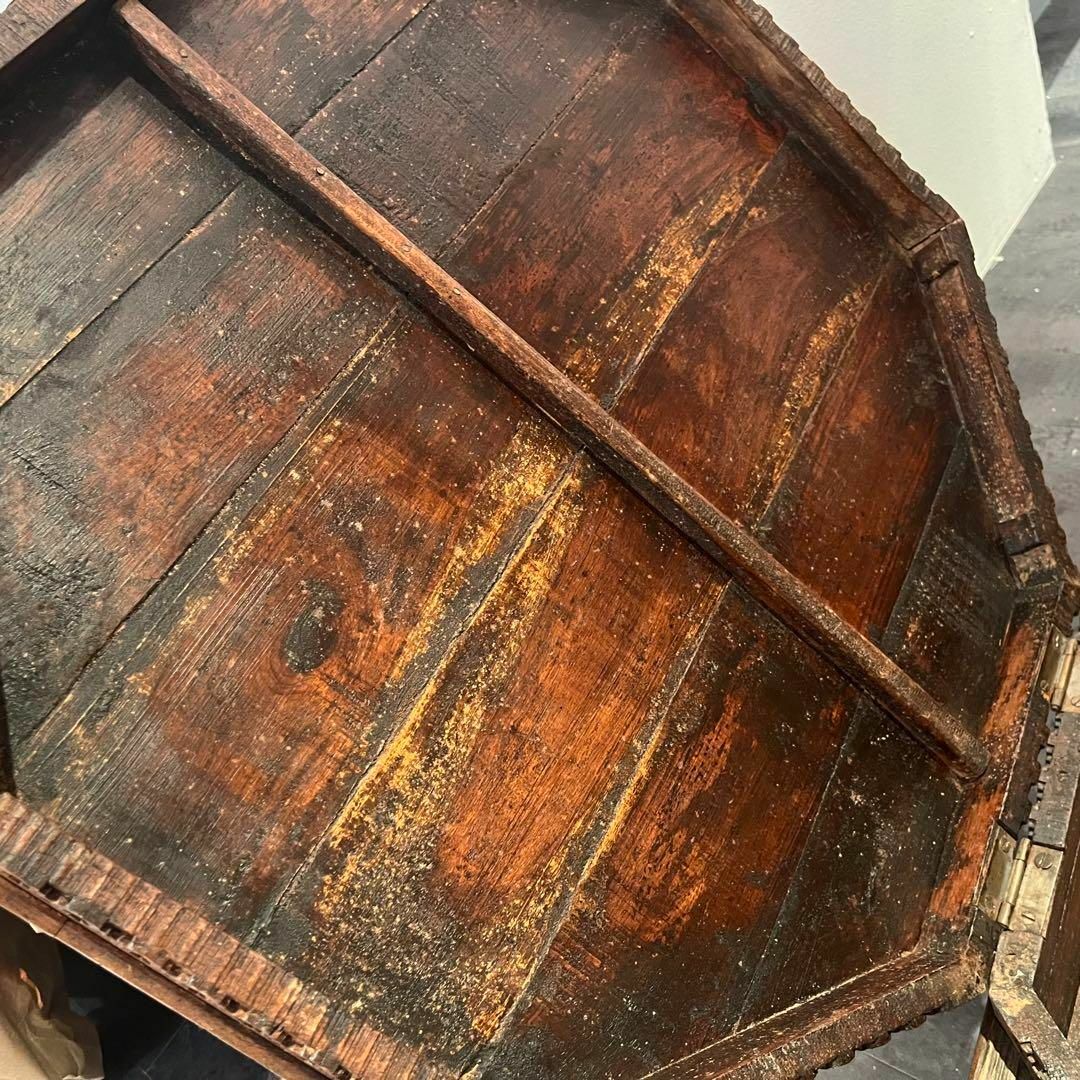 八角 ローテーブル インド 手彫り アンティーク ビンテージ 木製 花台