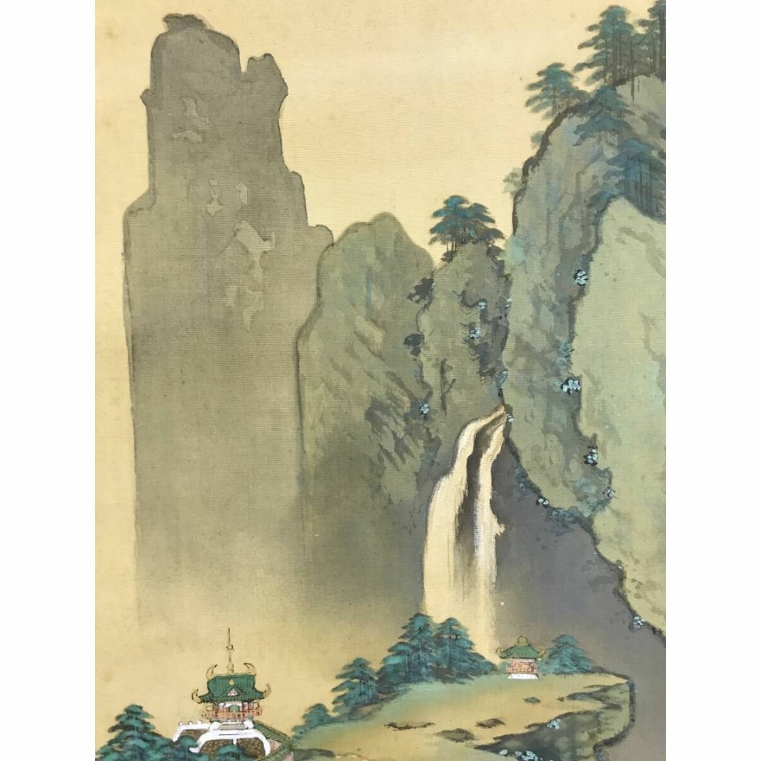 真作/小林松僊/青緑山水図/山渓図/ツバメ図/燕図/掛軸☆宝船☆AH-700