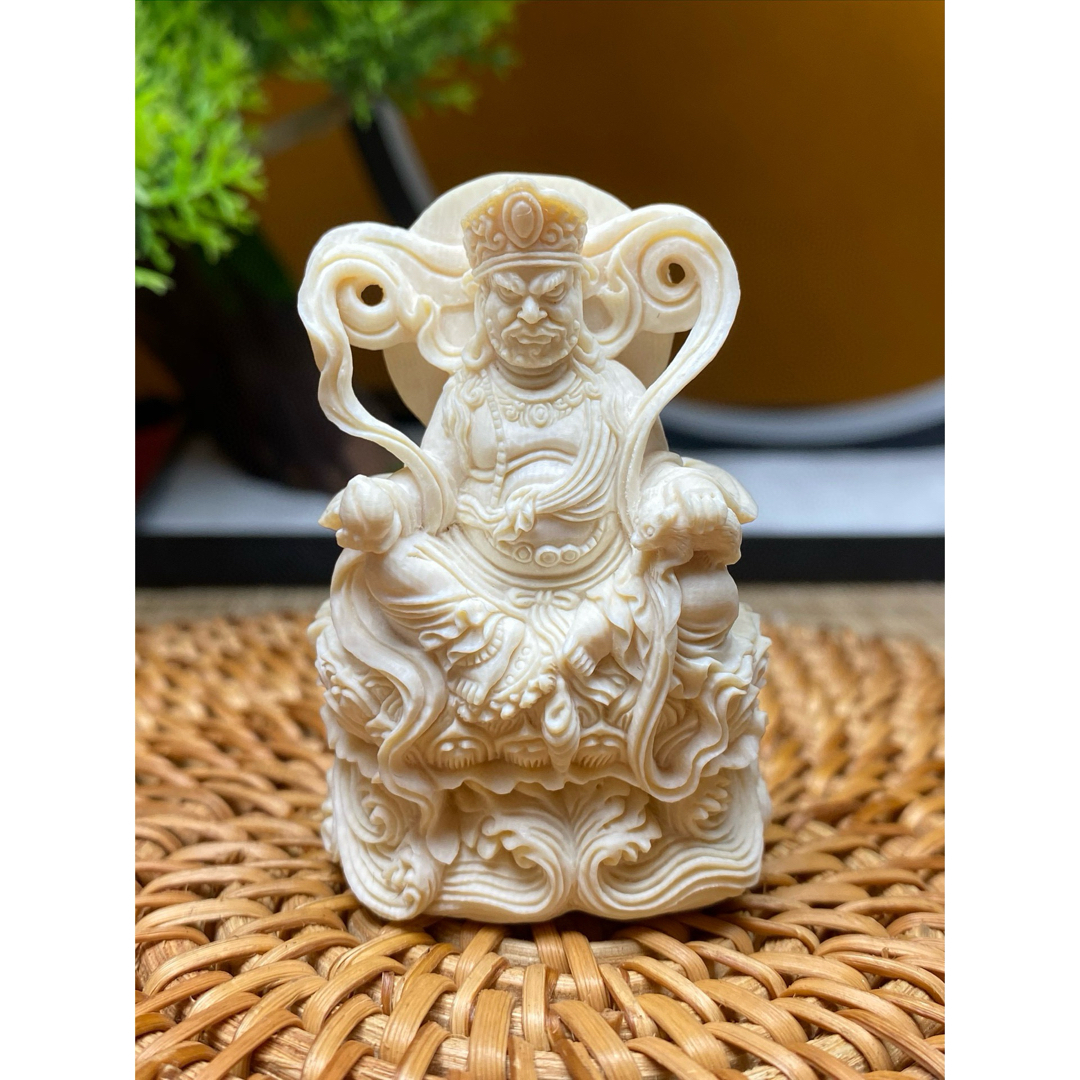 天然マンモス牙美しい手作り彫刻 黄財神 小さいな置物