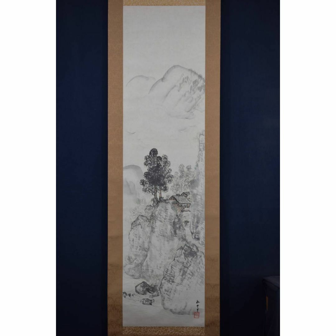 真作】山田敬中/新山帰想図/山水人物図/掛軸☆宝船☆Z-464 真作/山田敬