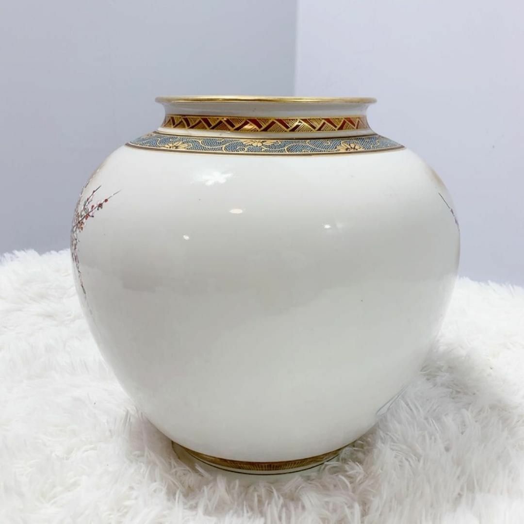 1348 九谷焼 良山作 染錦花鳥図壺 獅子蓋 三段壺 飾り壺 1348 九谷焼