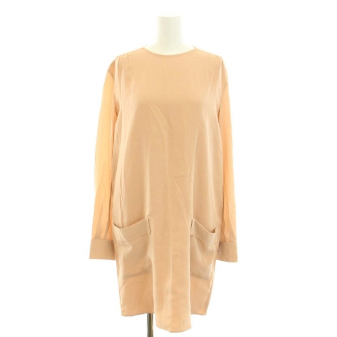 ミュウミュウ ワンピース ひざ丈 半袖 絹 シルク 40 M ピンクベージュ