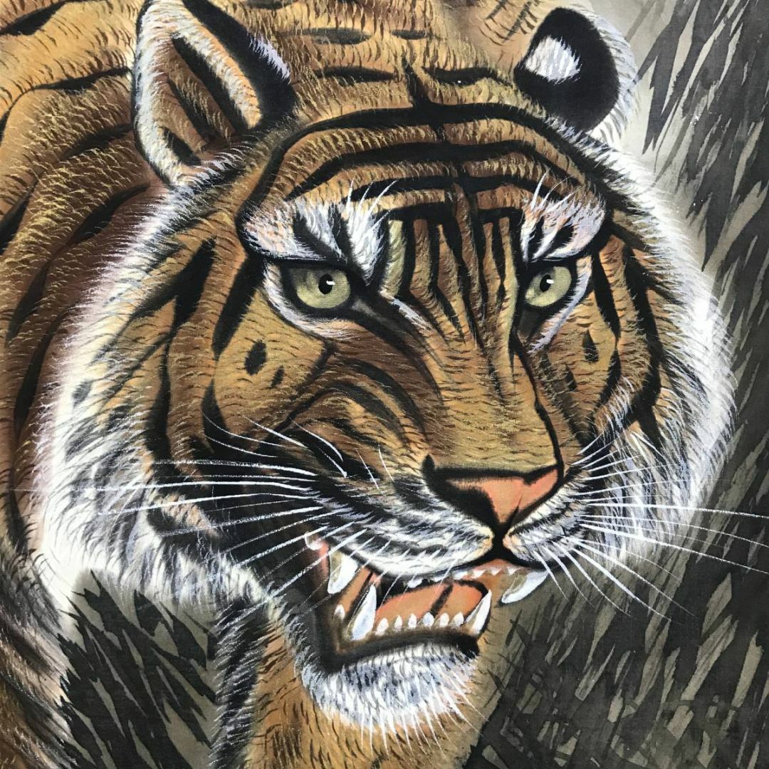 虎の日本画6号サイズ 絵画日本画、6号サイズ、虎、真作