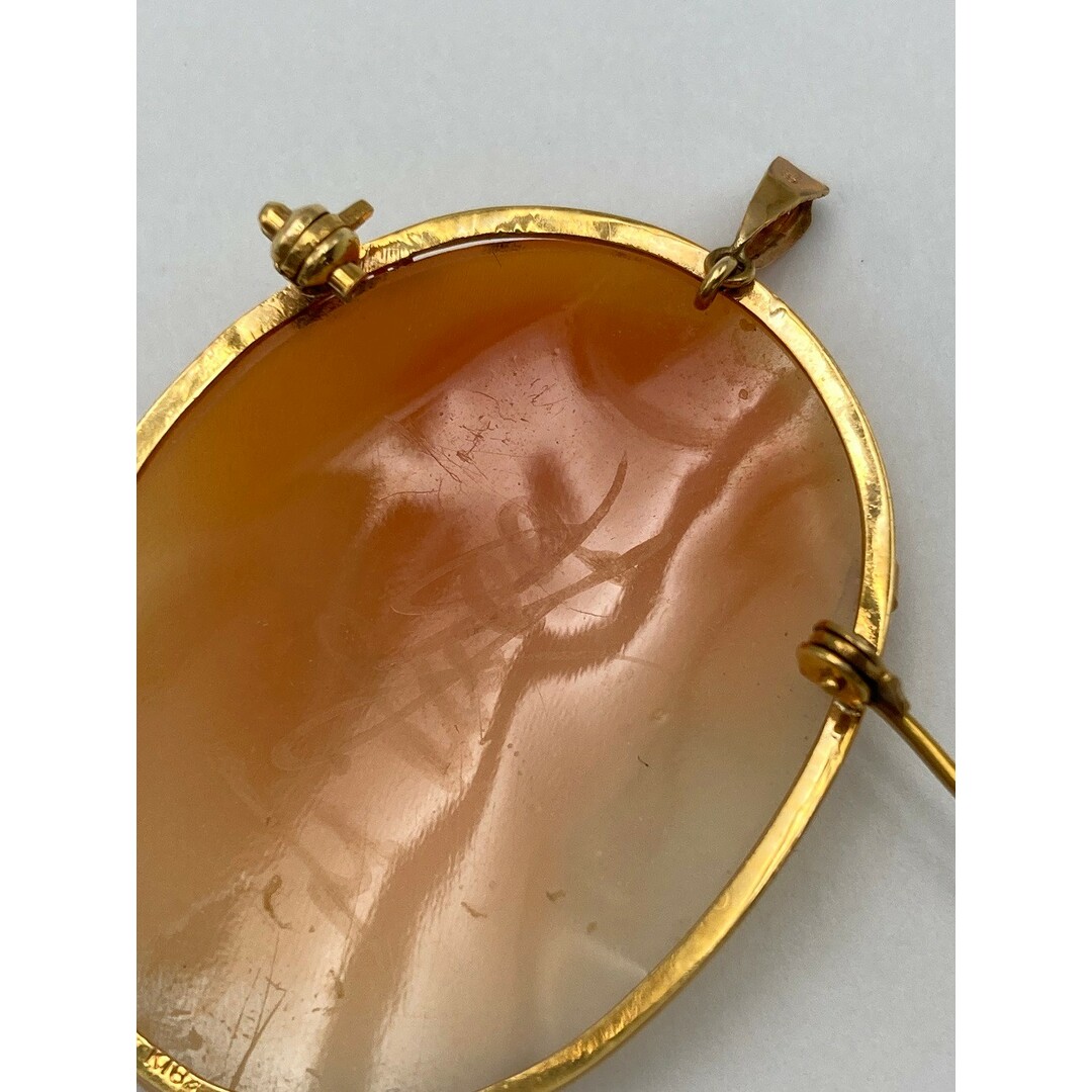 K18 シェルカメオ ブローチ ペンダントトップ 女性の横顔 中古 D4の