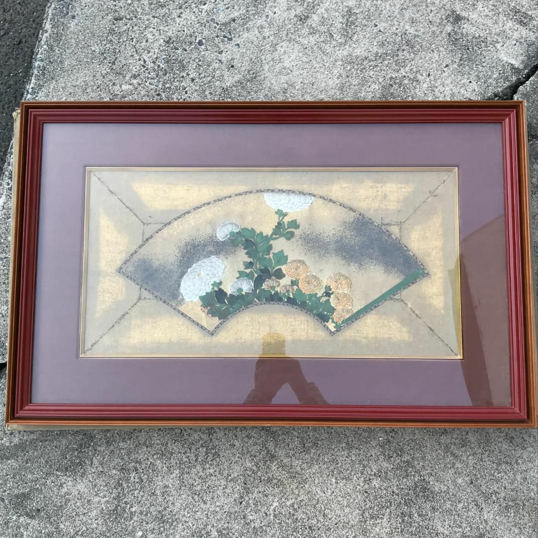 尾形光琳/菊花之図/扇面菊図/日本画/額/掛軸/掛軸/名家伝来/Y-838の