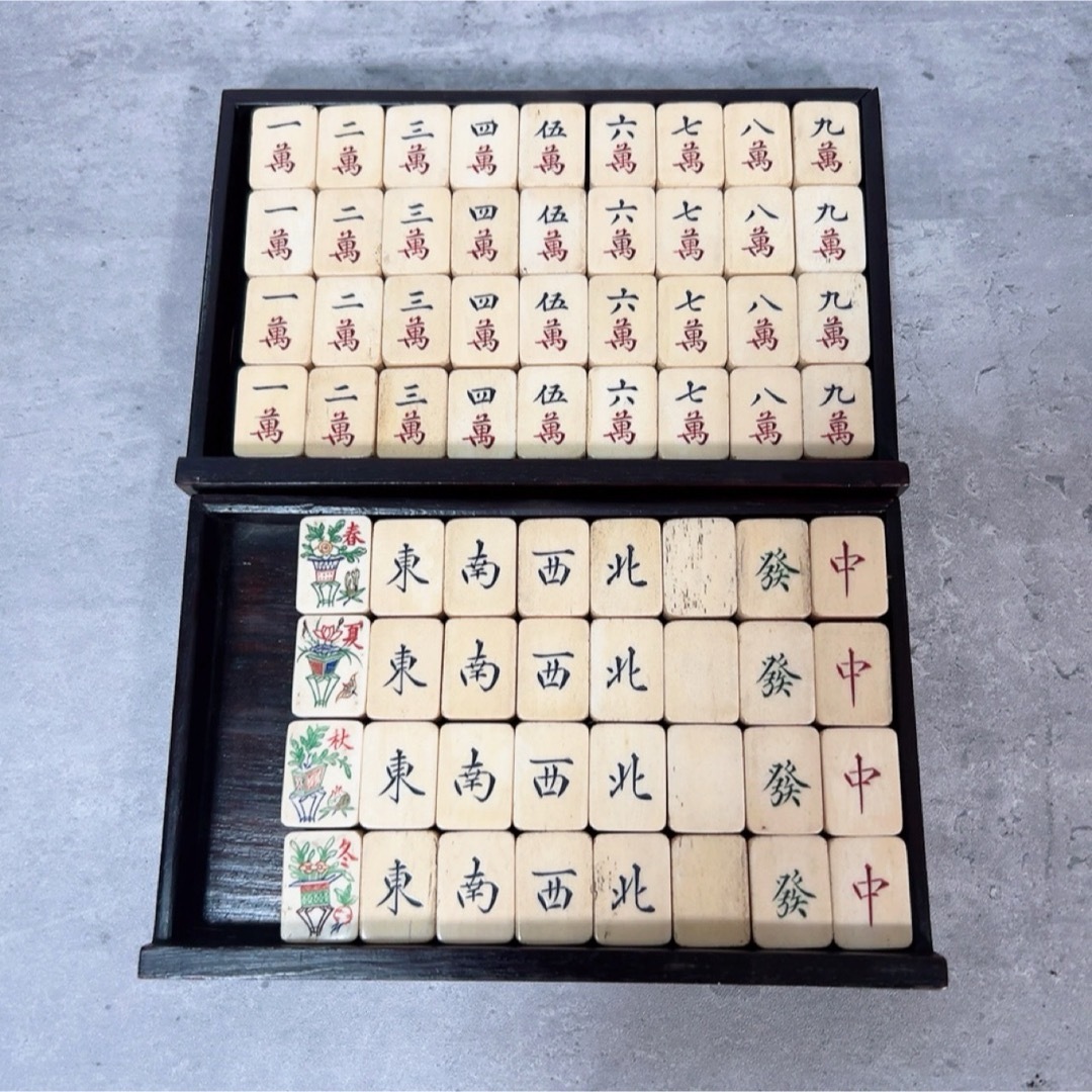 昭和中期 竹背 麻雀牌 26mm 花牌（春夏秋冬）点棒同材質 完品 骨董品