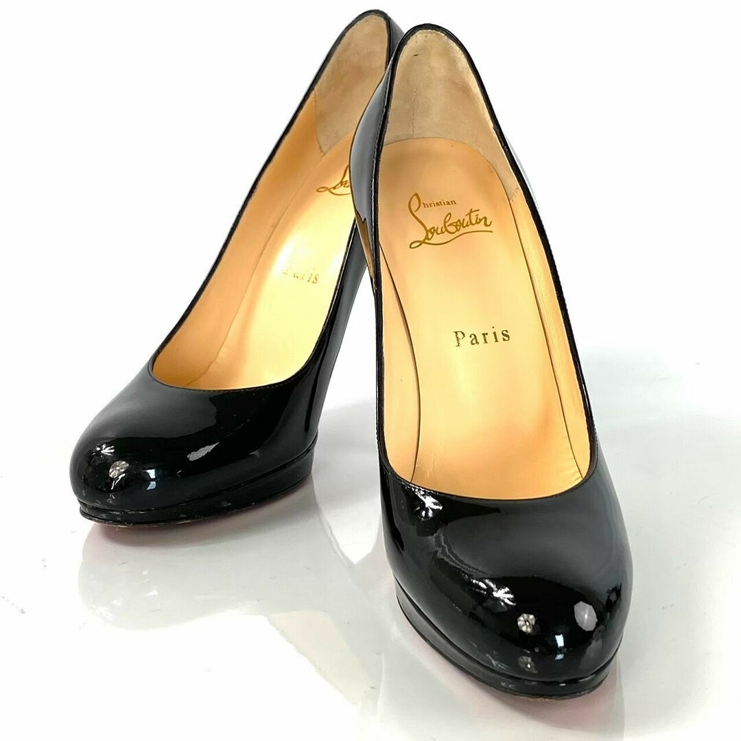 美品】クリスチャンルブタン パンプス 黒 ヒール レザー 25.5cm相当