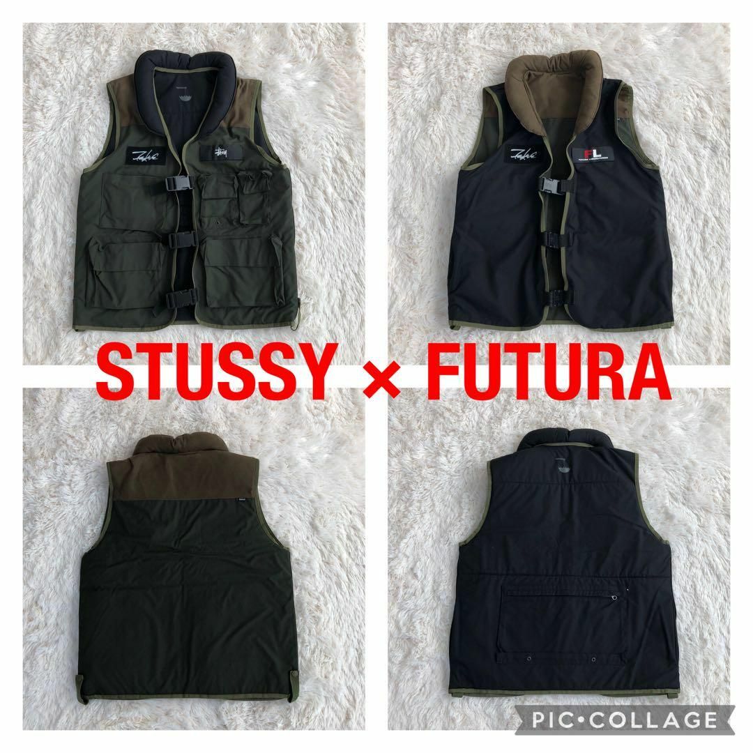 STUSSY - STUSSY×FUTURA中綿リバーシブルベストカーキブラック
