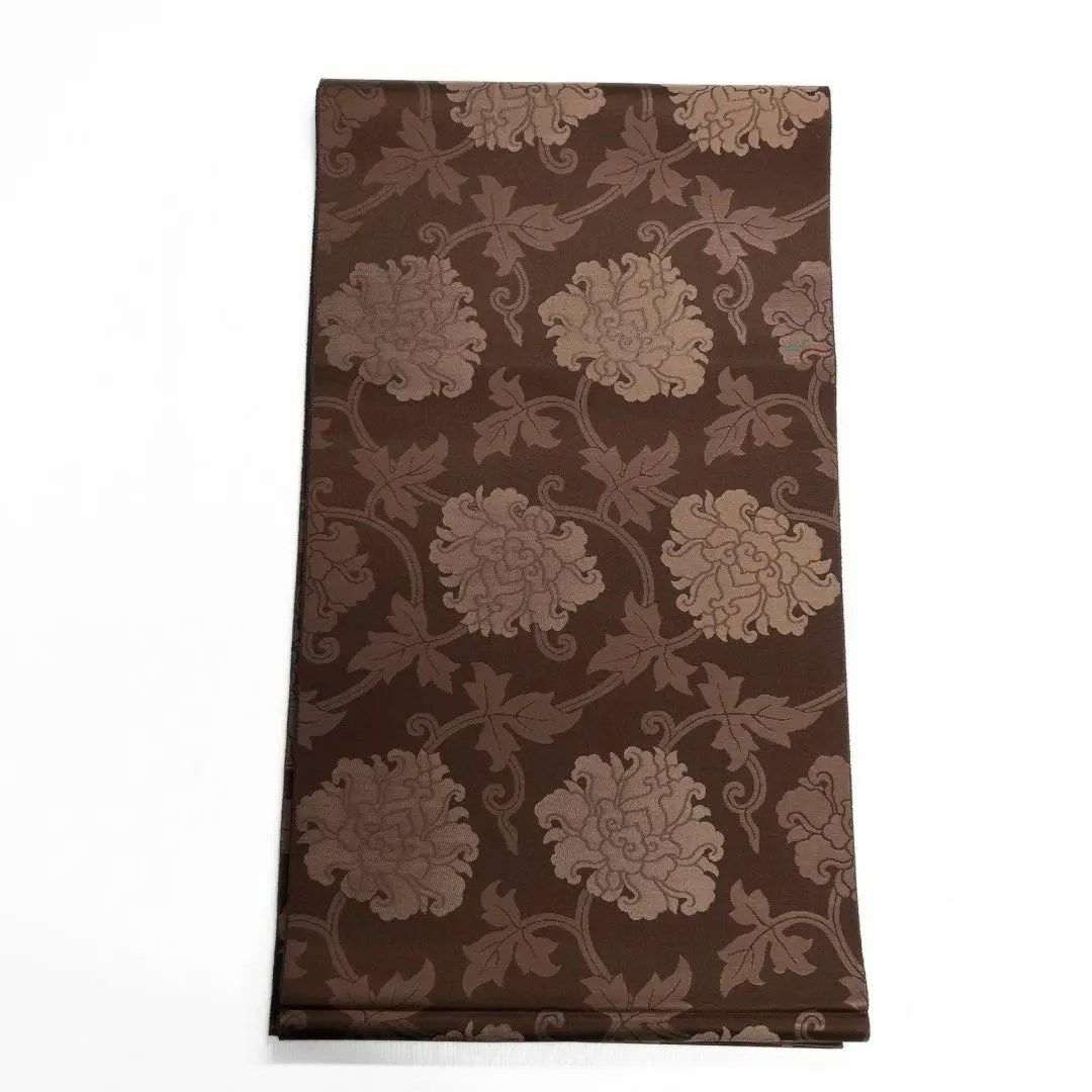 未着用 箔屋清兵衛 袋帯 全通 牡丹唐草文 ブラウン 着物 015a dの通販