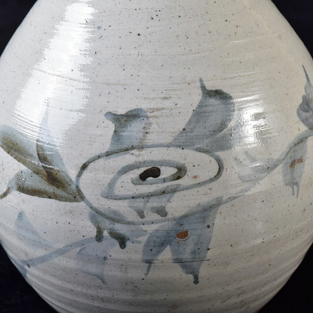 朝鮮美術 李朝 高麗白磁 染付 花文 碗口瓶 C R8418 朝鮮