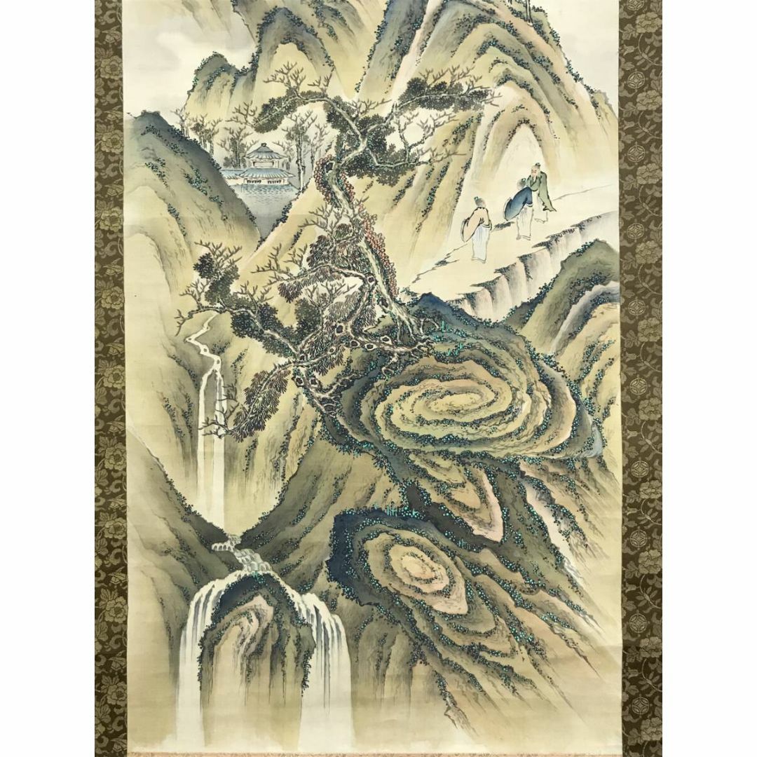 模写/谷文晁/山水図/山水人物図/虎渓三笑図/掛軸/名家伝来/AH-724