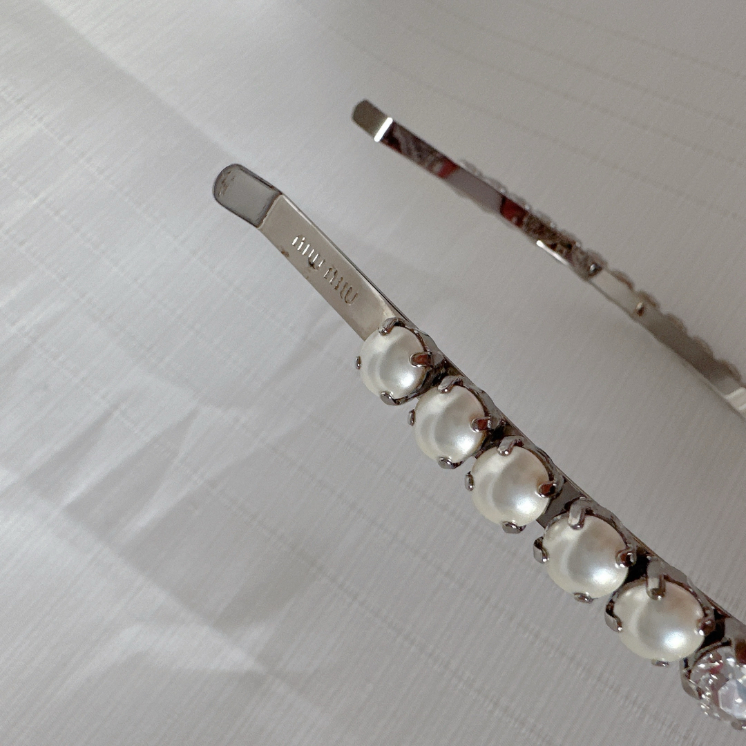 MIU MIU - miumiu ミュウミュウ クリスタル ビジュー パール リボン