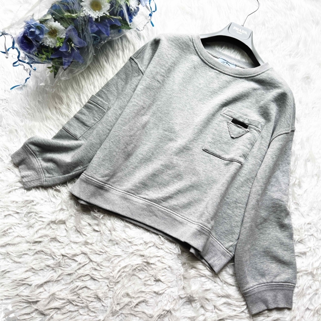 PRADA - 極美品 PRADA プラダ スエット ロゴ 三角 トレーナー グレーの