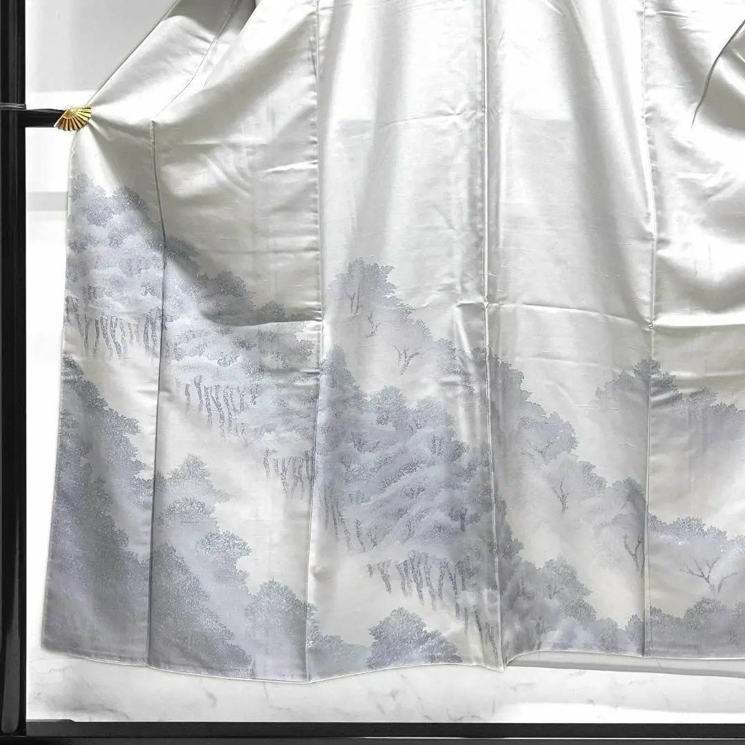 作家もの 付け下げ 牛首紬 木々文様 グレー 着物 023a dの通販 by