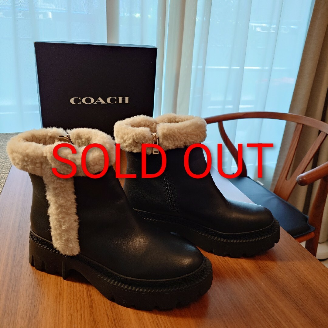 COACH - 新品 黒色 coach コーチ ボア レザー ショートブーツ ブーティ