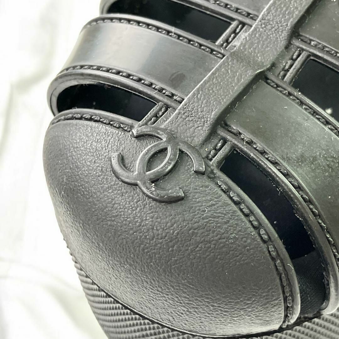 CHANEL - シャネル 黒 ラバー ストラップ サンダル 厚底 グルカ CHANEL