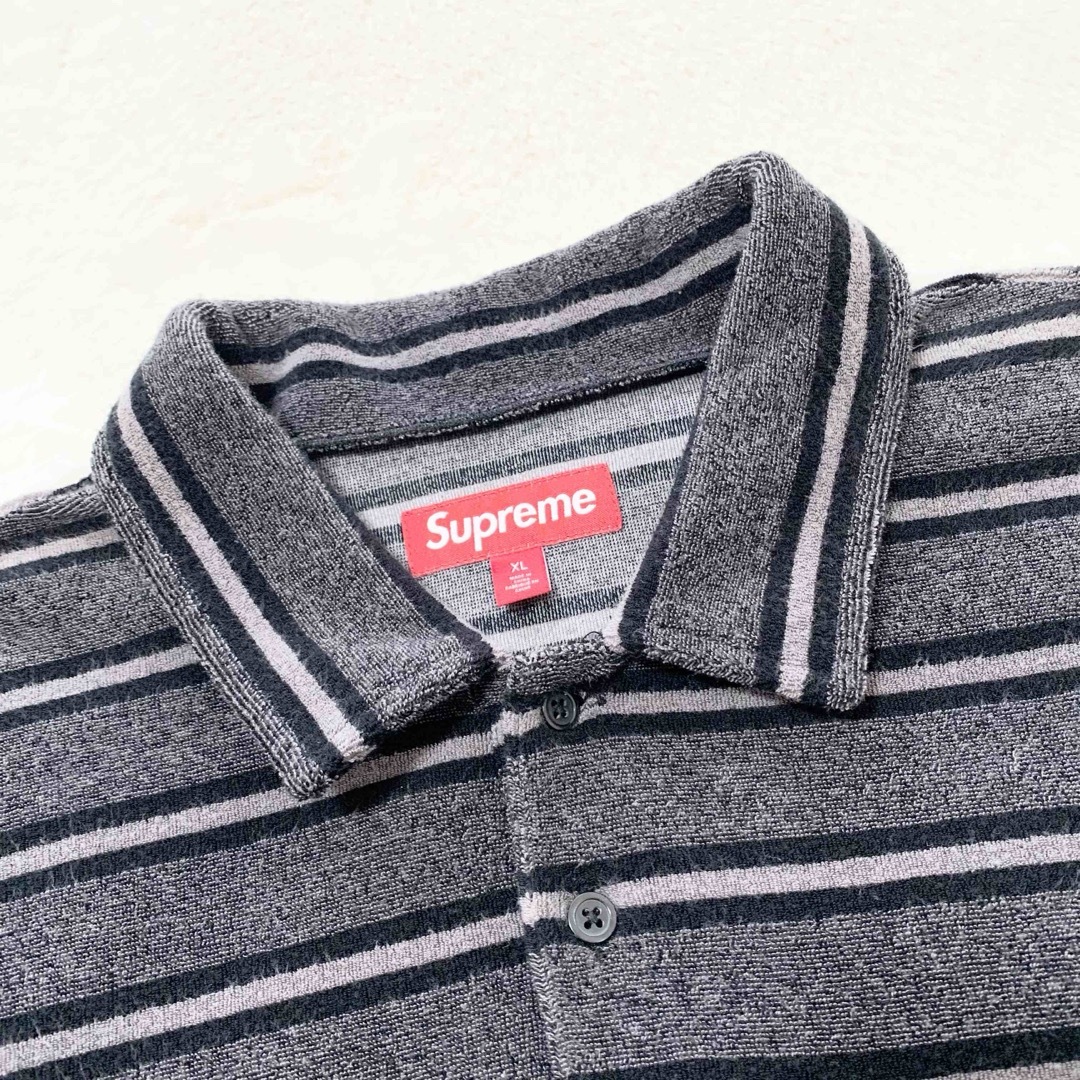 Supreme 24SS Stripe Terry S/S Polo 黒 XL