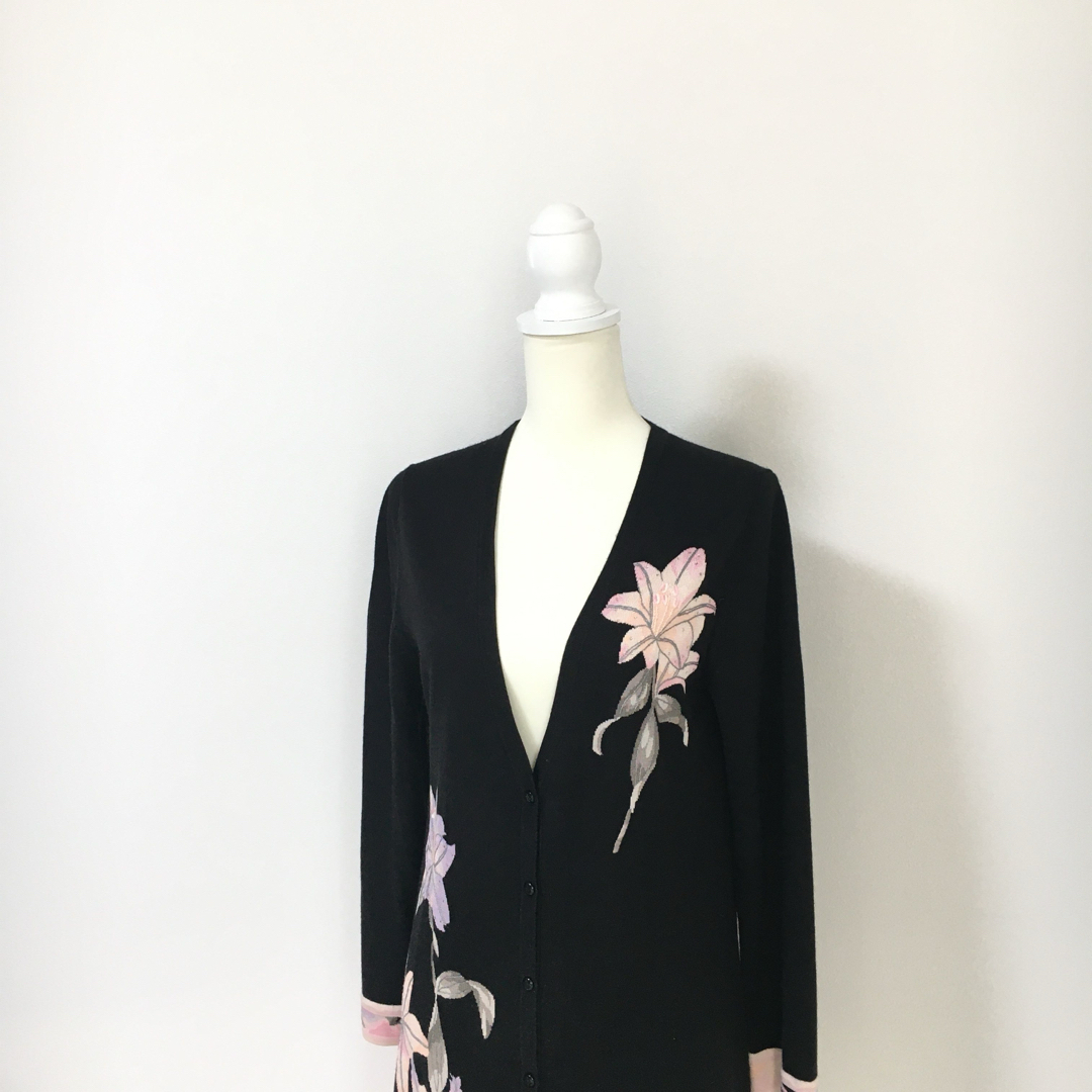LEONARD FASHION ブラックロングカーディガン 40 LEONARD FASHION