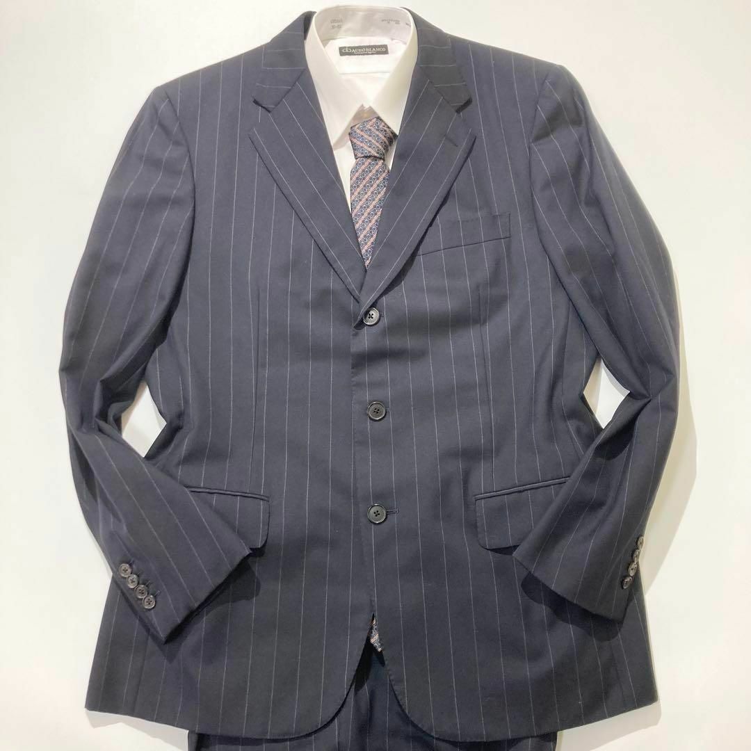 HERMES - 【美品】HERMES スーツ セットアップ ネイビー ストライプ 総