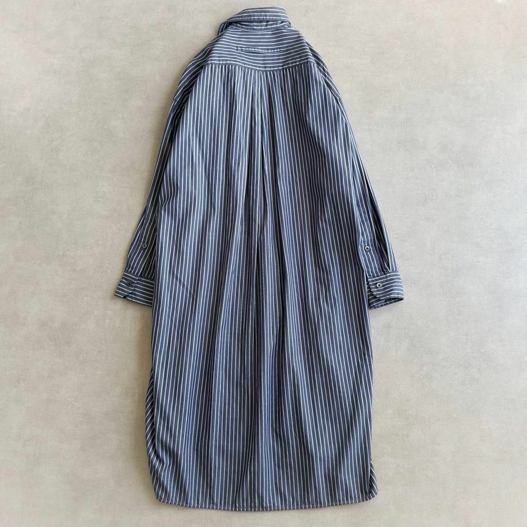 美品△TICCA ティッカ//ブルーストライプ スキッパーロングシャツ