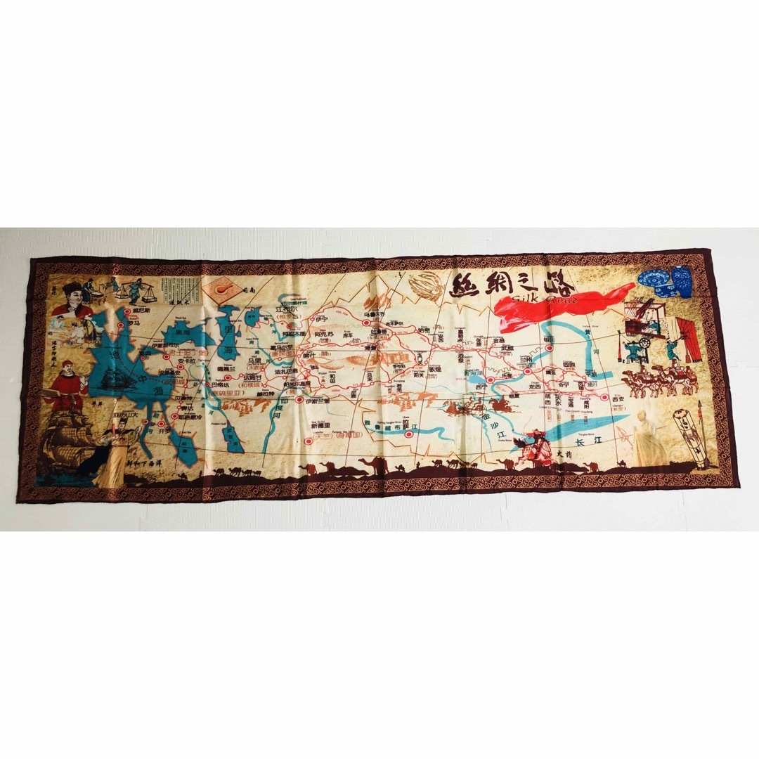 じゅんじゅんさん様用 敦煌シルク製シルクロード地図大判壁掛け