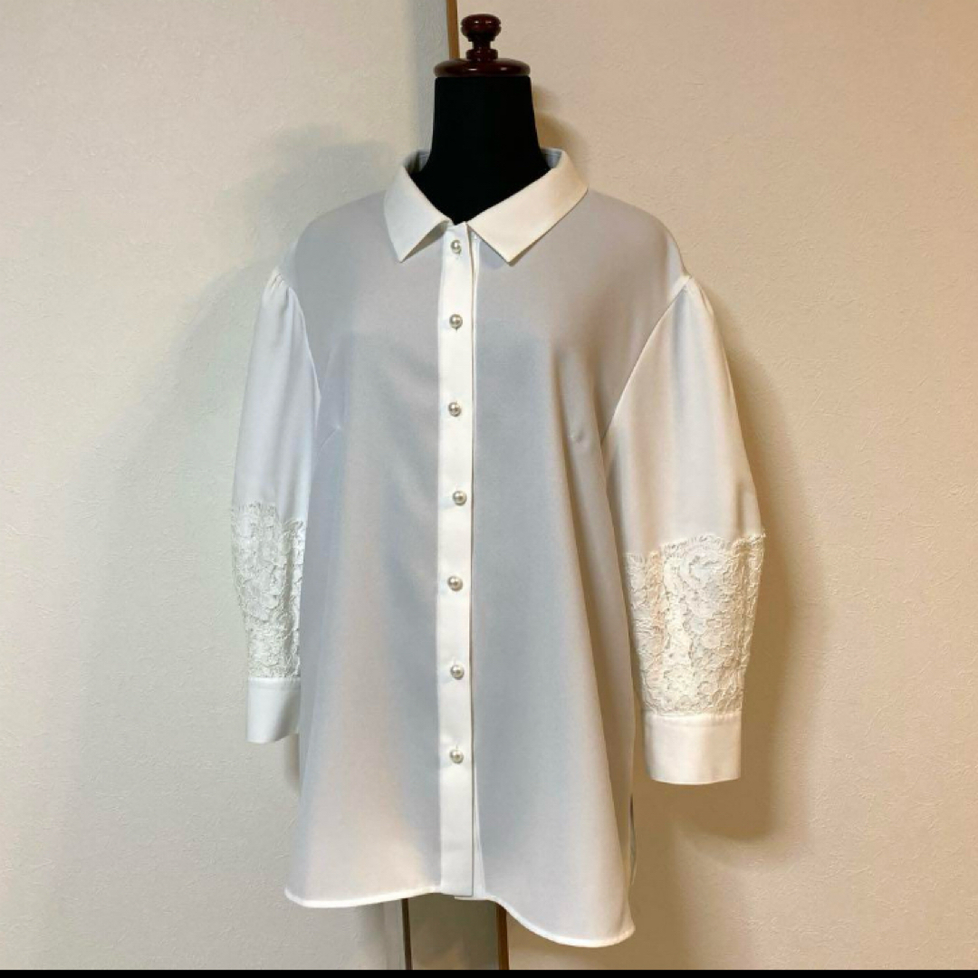 René - 美品¥66,000♡Rene レーススリーブブラウス(38 L・白)の通販