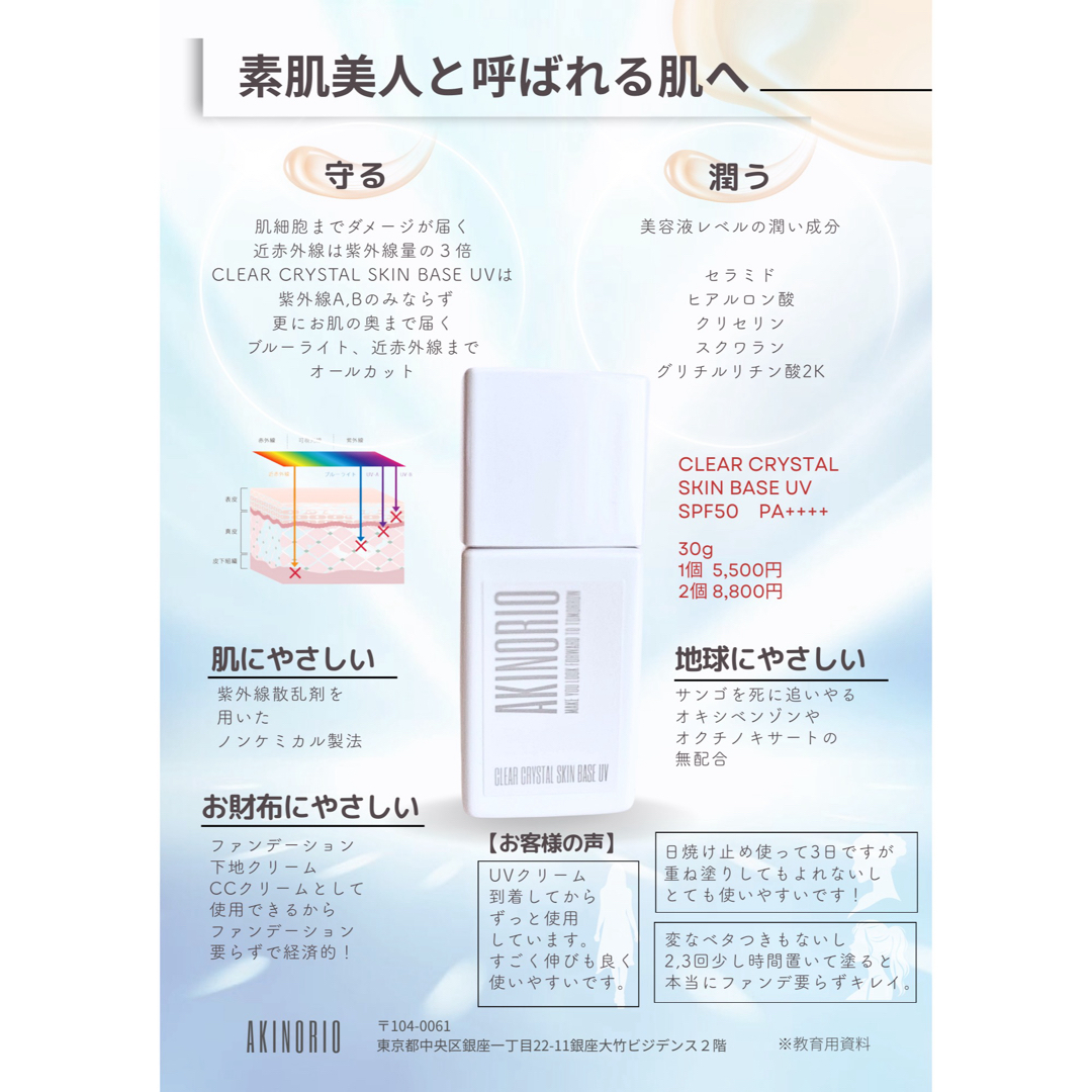 アキノリオ【新発売】クリアクリスタルスキンベースUV2本セット日焼け